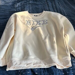 Nike Cream Athletic Swoosh Logo Crewneck Sweater
